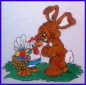 lachender Hase und Huhn mit Ostereiern
